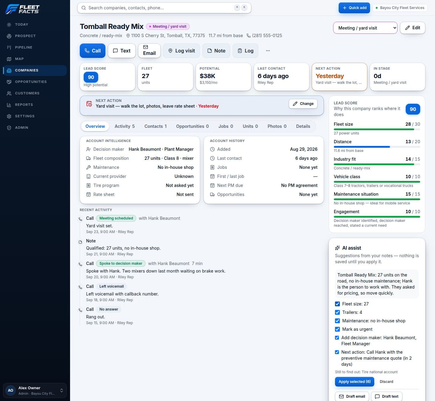 Fleet Facts — Account intelligence screen